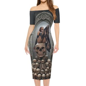 Abito elegante avvolgente da donna a maniche corte con spalle scoperte tesk01